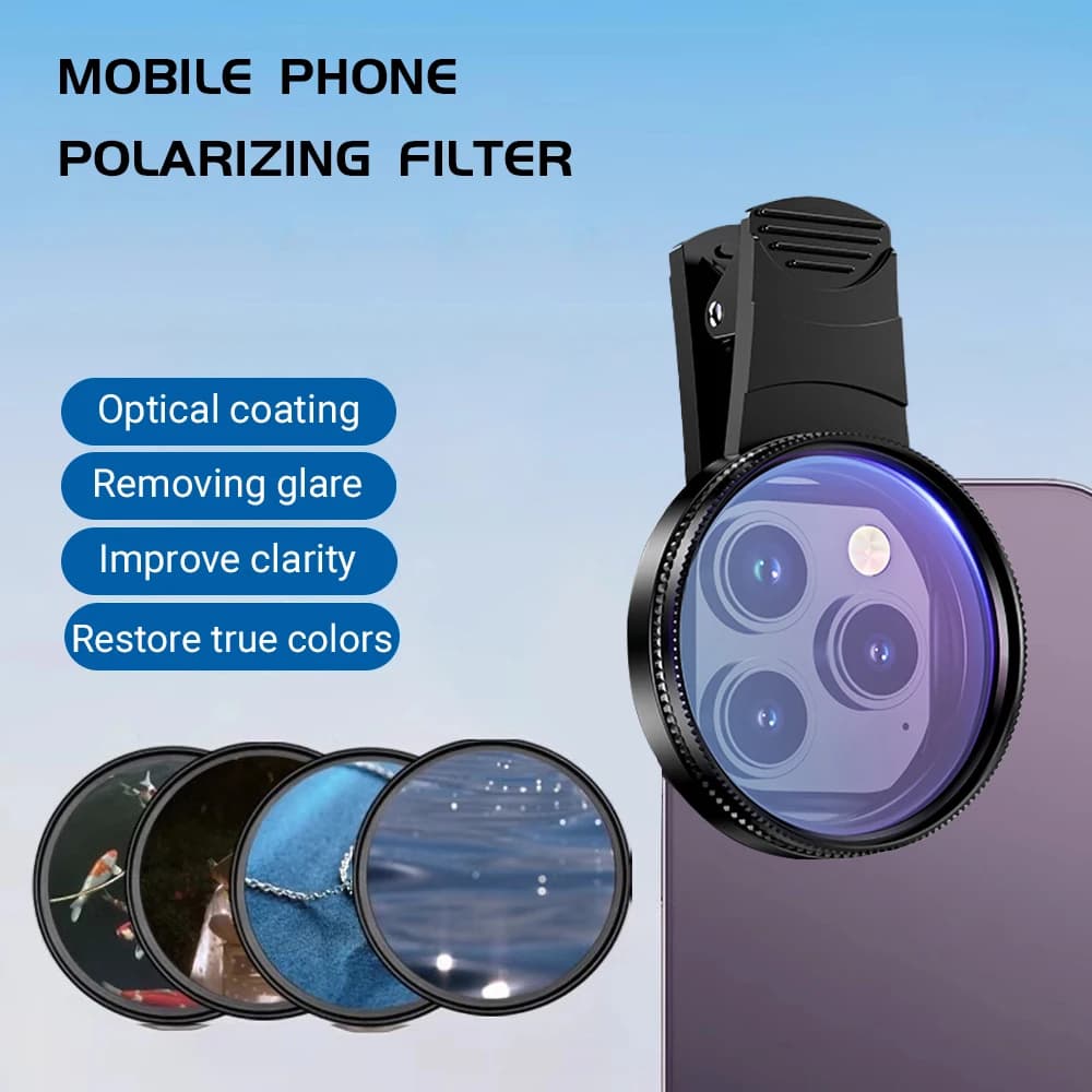 52MM Mobile Phone Lens Universal Polarizer Camera With Clip Camera Accessories Circular For iPhone Samsung Xiaomi All Smartphone