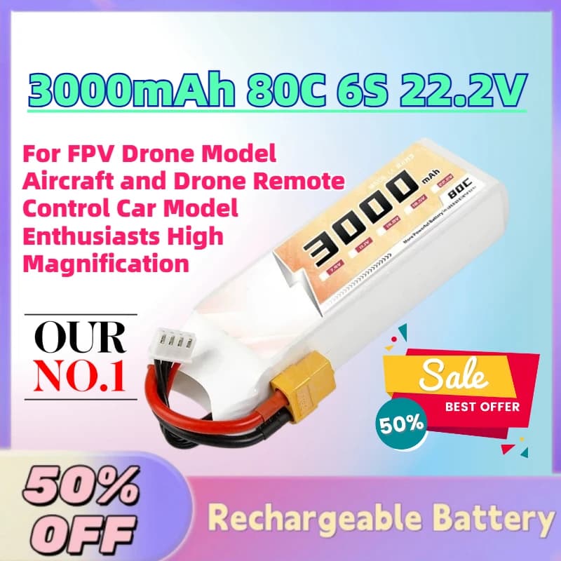 Disponibile Batteria 3000mAh 80C 6S per Droni FPV, Aeromodelli e Auto Radiocomandate per Appassionati di Modellismo ad Alta Potenza