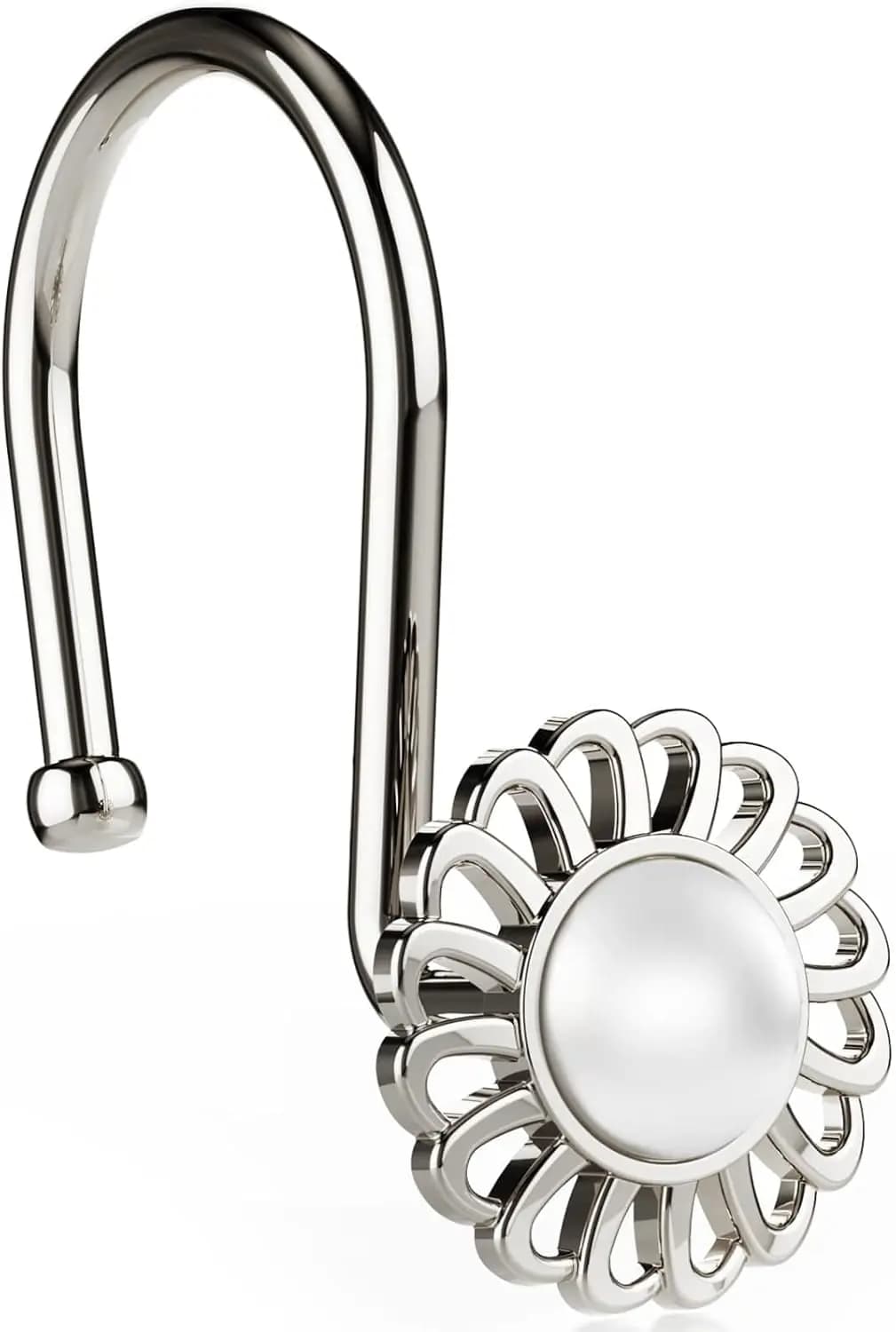 Set di 12 Ganci Metallici Resistenti per Tende da Doccia con Design a Girasole, Finitura Nichelata per Arredo Bagno