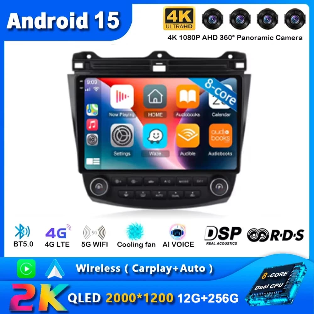 Android 15 Carplay Autoradio For Honda ACCORD 7 2003 2004 2005 - 2007 Multimedia Navigation GPS Stereo WiFi + 4G video BT