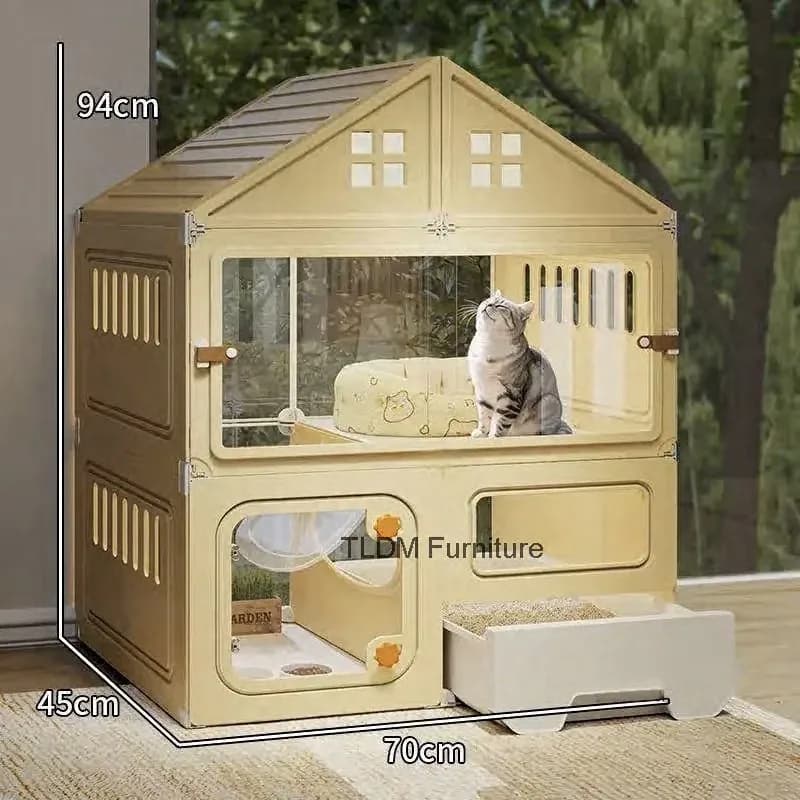 Gabbie Trasparenti per Gatti, Semplice Gabbia per Gatti da Interno con Lettiera Integrata, Spazio Extra-Large, Gabbia Multilivello per Gioco, Prodotto per Animali Domestici