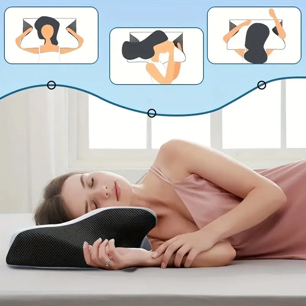 Nuovo cuscino ergonomico 2 in 1 in memory foam per favorire il sonno, proteggere il collo, cuscino cervicale ortopedico da viaggio per dormire a casa