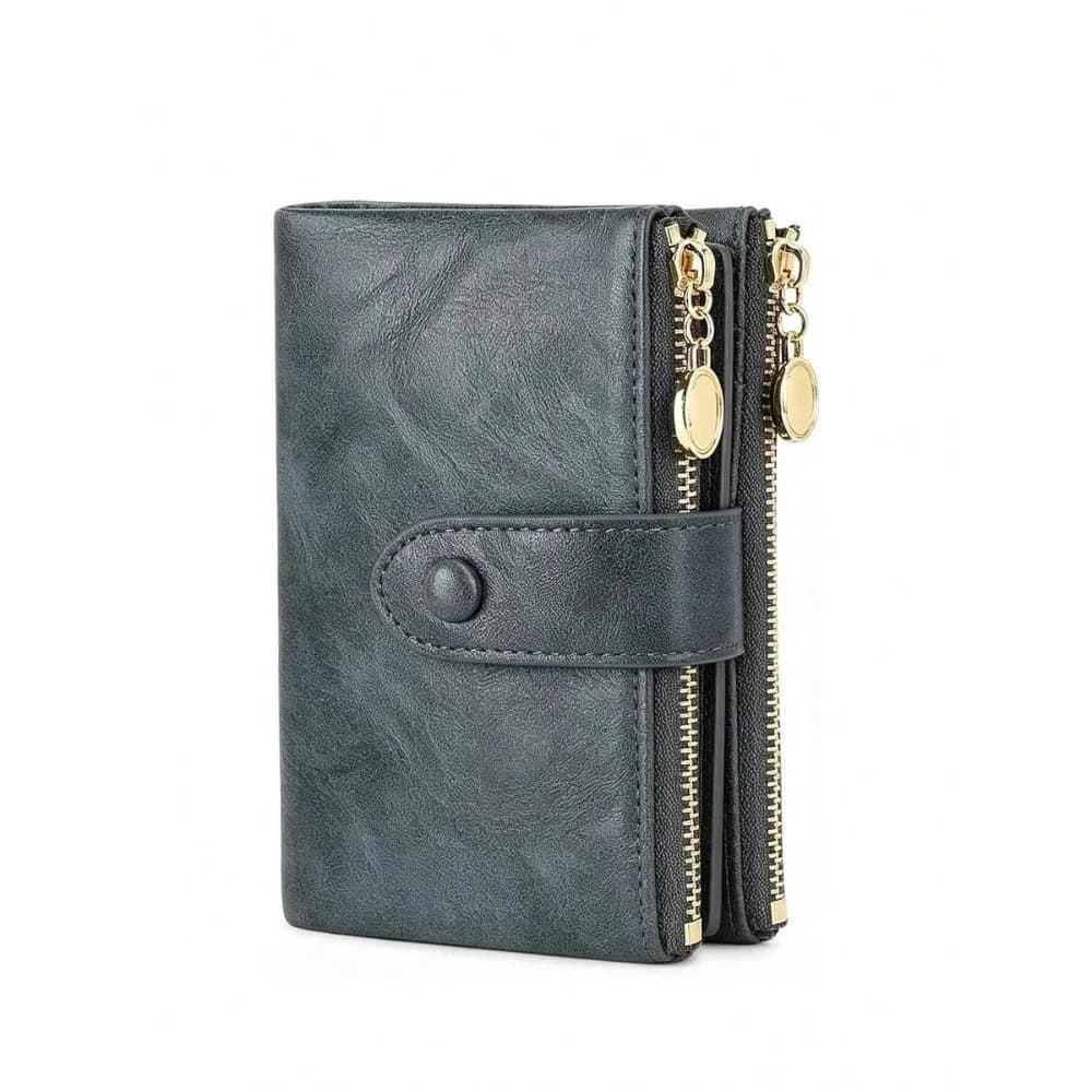 Portafoglio da Donna con Protezione RFID, Vintage, Tri-Fold, Chiusura a Bottone, Molteplici Scomparti per Carte, Chiusura Magnetica, Casual Business, Piccolo