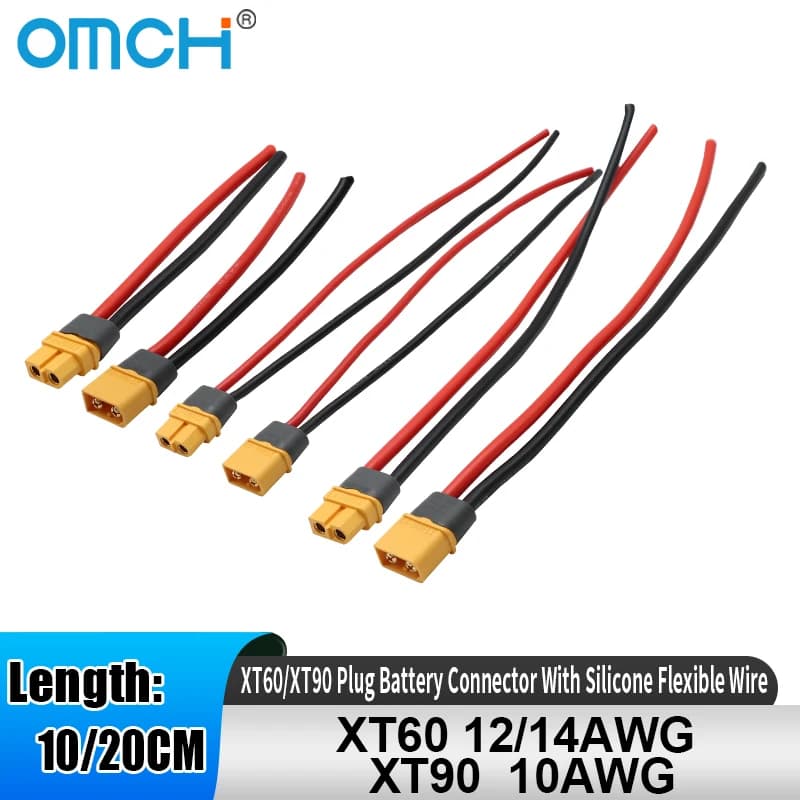 OMCH XT60 12/14AWG XT90 10AWG male/female with silicone cable for RC aeromodels, Lipo batteries, drones and cars