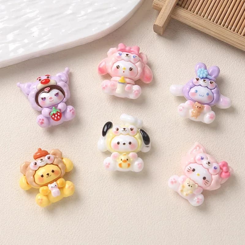 5 Pezzi Cabochon in Resina a Forma di Frutta Sanrio, Accessori per Cappelli, Colla Crema, Fermagli per Capelli Fatti a Mano, Custodie per Cellulari, Fibbie per Scarpe