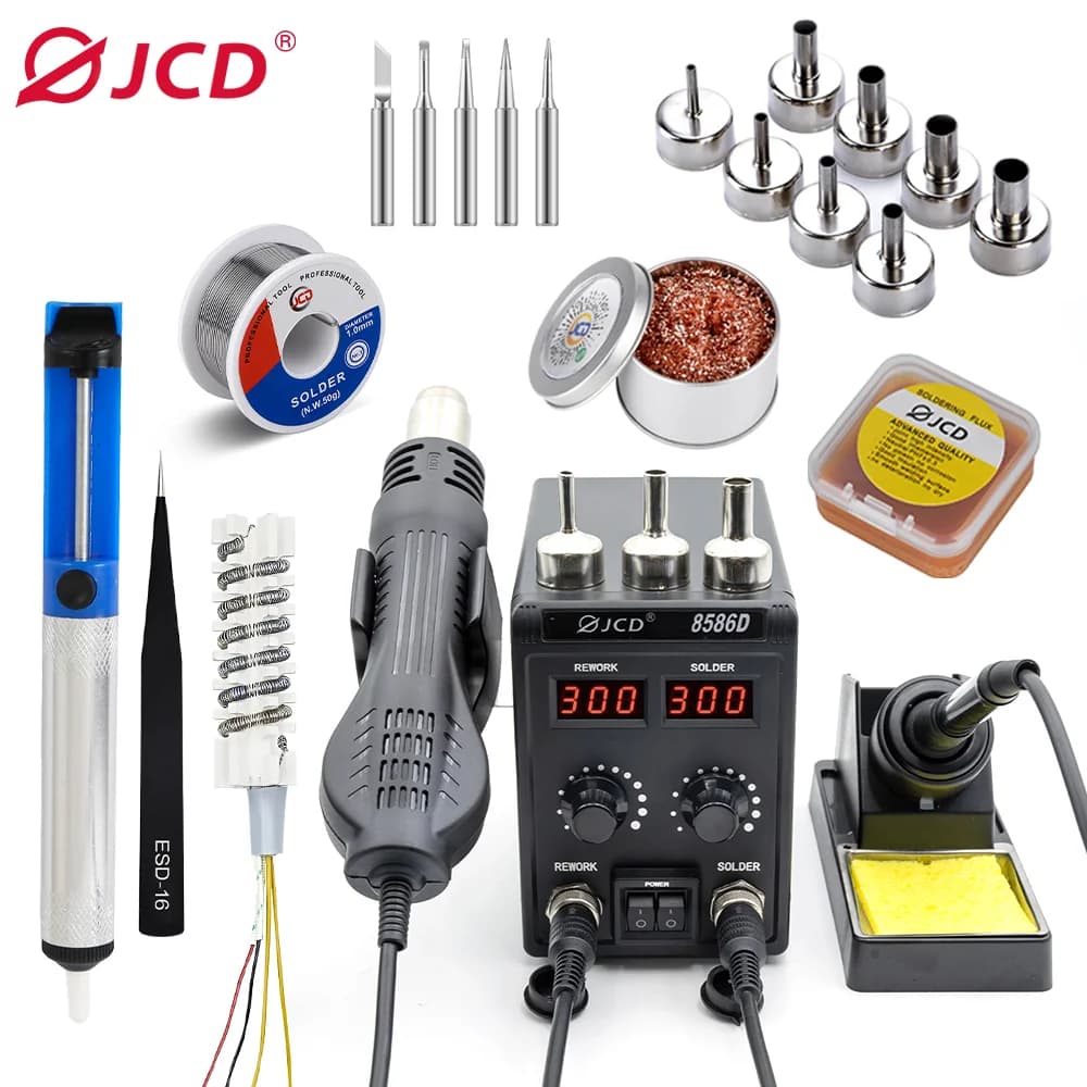 JCD 8586D Soldering Station 2 IN 1 Hot Air Gun 2 Digital Display Temperature Regulatingfor Welding Rework For SMD Repair Tools