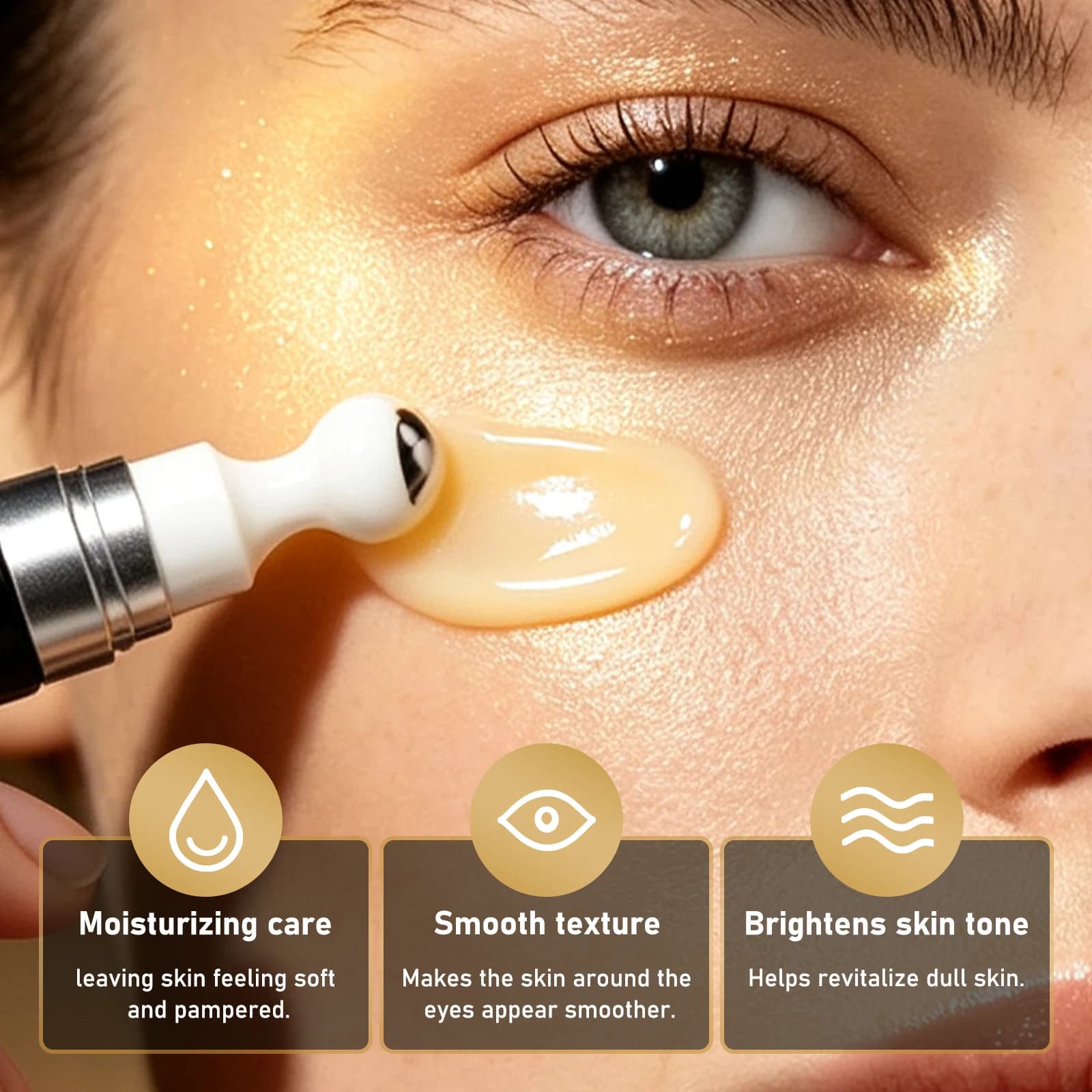 GROEI Retinol Caffeine Vitamin C Roller Eye Serum 15ml, Hydrating Brightening Under Eye Care for Smooth Skin with Plant Extract