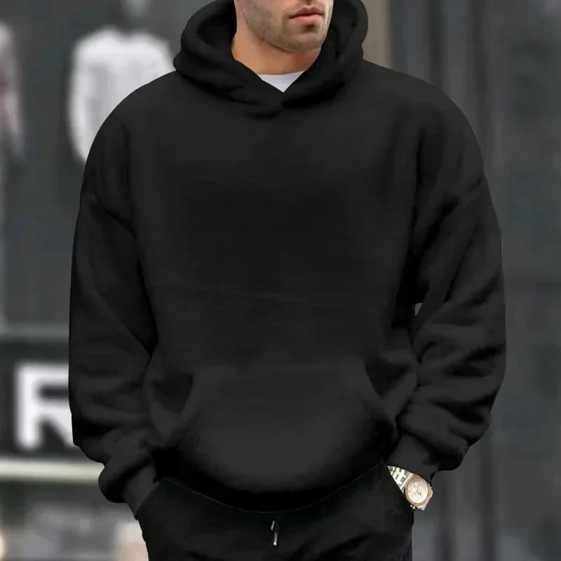 New Autumn Winter Men's Double-sided Fleece Hoodies Thicker Warm Solid Casual Pullover Big Pocket Loose Sweatshirts for Men