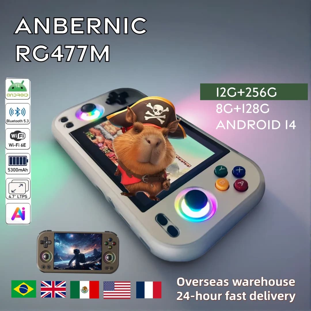Console di Gioco Portatile ANBERNIC RG 477M con Schermo Multi-Touch LTPS da 4.7", Android, WIFI, Lettore Video RG477M con Assistente AI