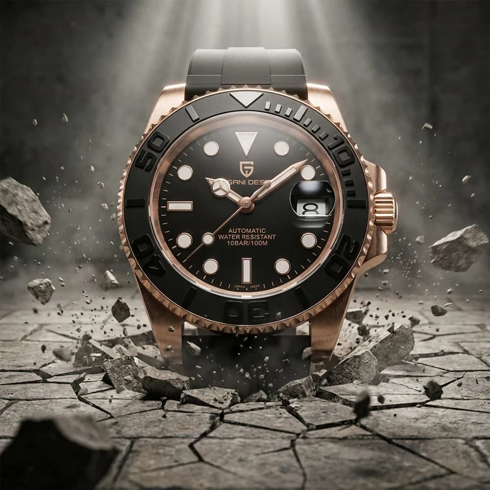 Top sports luxury PAGANI DESIGN men's mechanical automaticwatch diving rose gold bezel night light fashion giftwatch for man+box