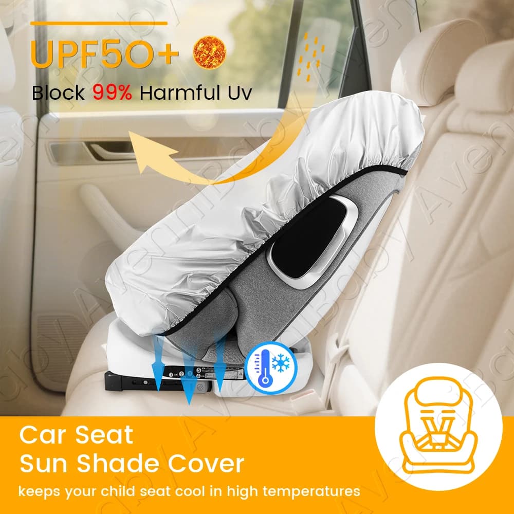 Copertura parasole per seggiolino auto per bambini, protezione termica per seggiolino auto per neonati mantiene il tuo bambino fresco, blocca il calore e il sole UV Co