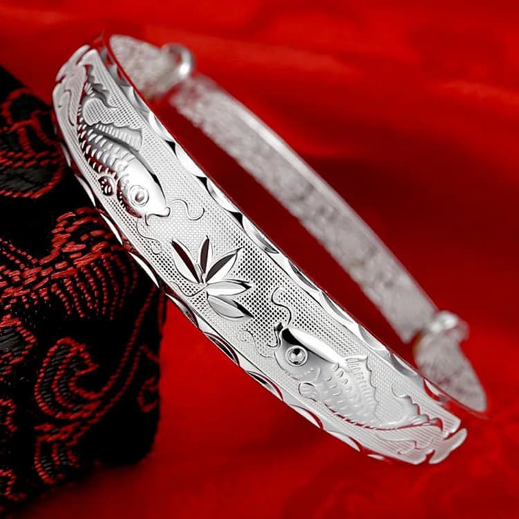 999 sterling silver fine Pisces play lotus bracelets Bangles for women Fashion Party Wedding Accessories Jewelry Gift adjustable
