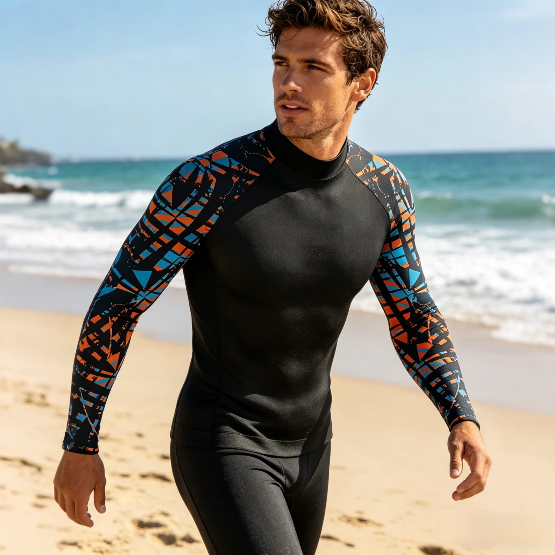 Maglia Rashguard da Uomo a Maniche Lunghe con Protezione UV UPF, Costume da Bagno Estivo in Lycra, Abbigliamento da Spiaggia 2026