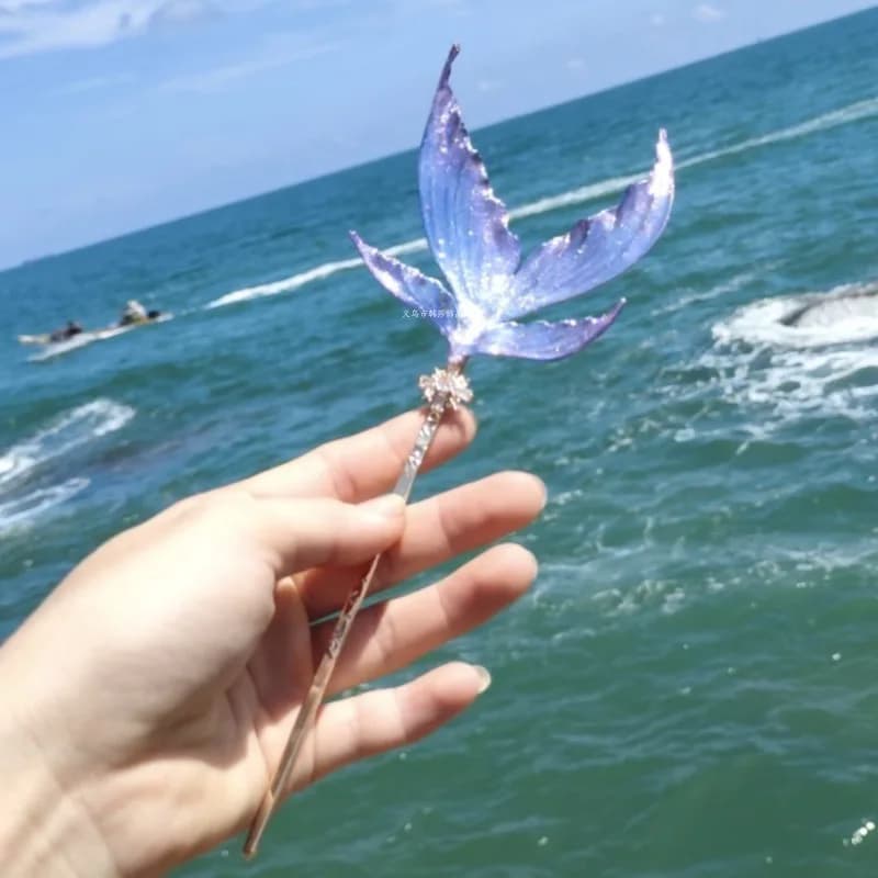 Forcina per capelli da donna in stile antico con coda blu della principessa dell'oceano, forcina per la parte posteriore della testa in stile cinese nuovo stile alla moda