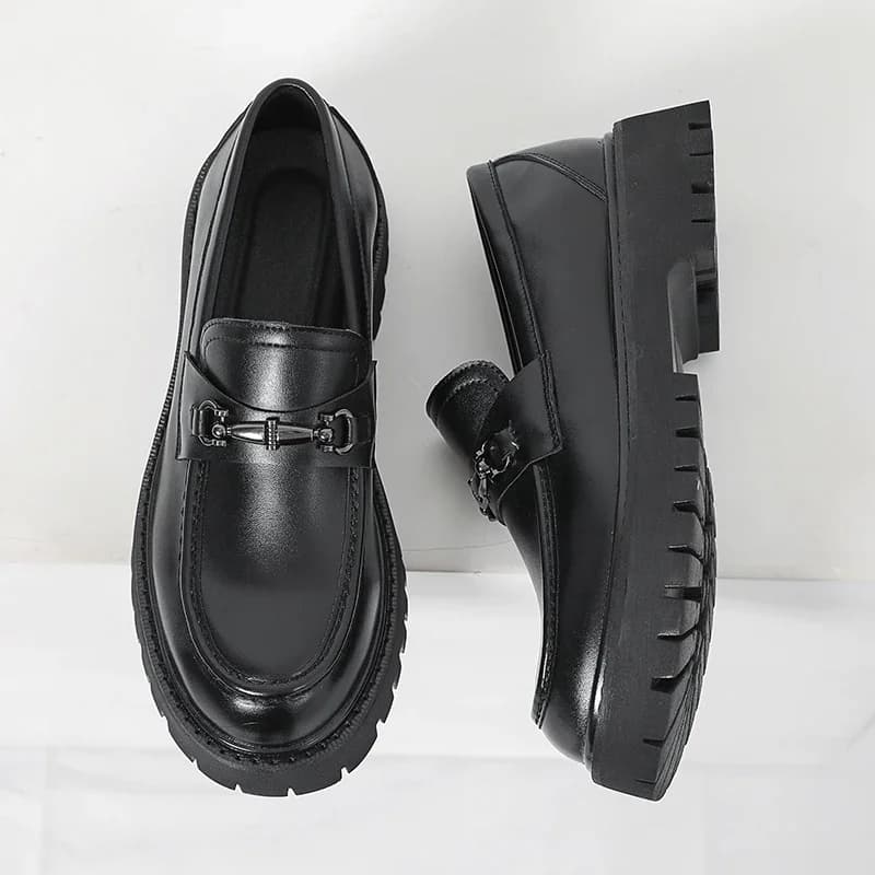 Scarpe da uomo PU testa tonda suola spessa comode antiscivolo decorazione con fibbia in metallo scarpe classiche da uomo formali da lavoro