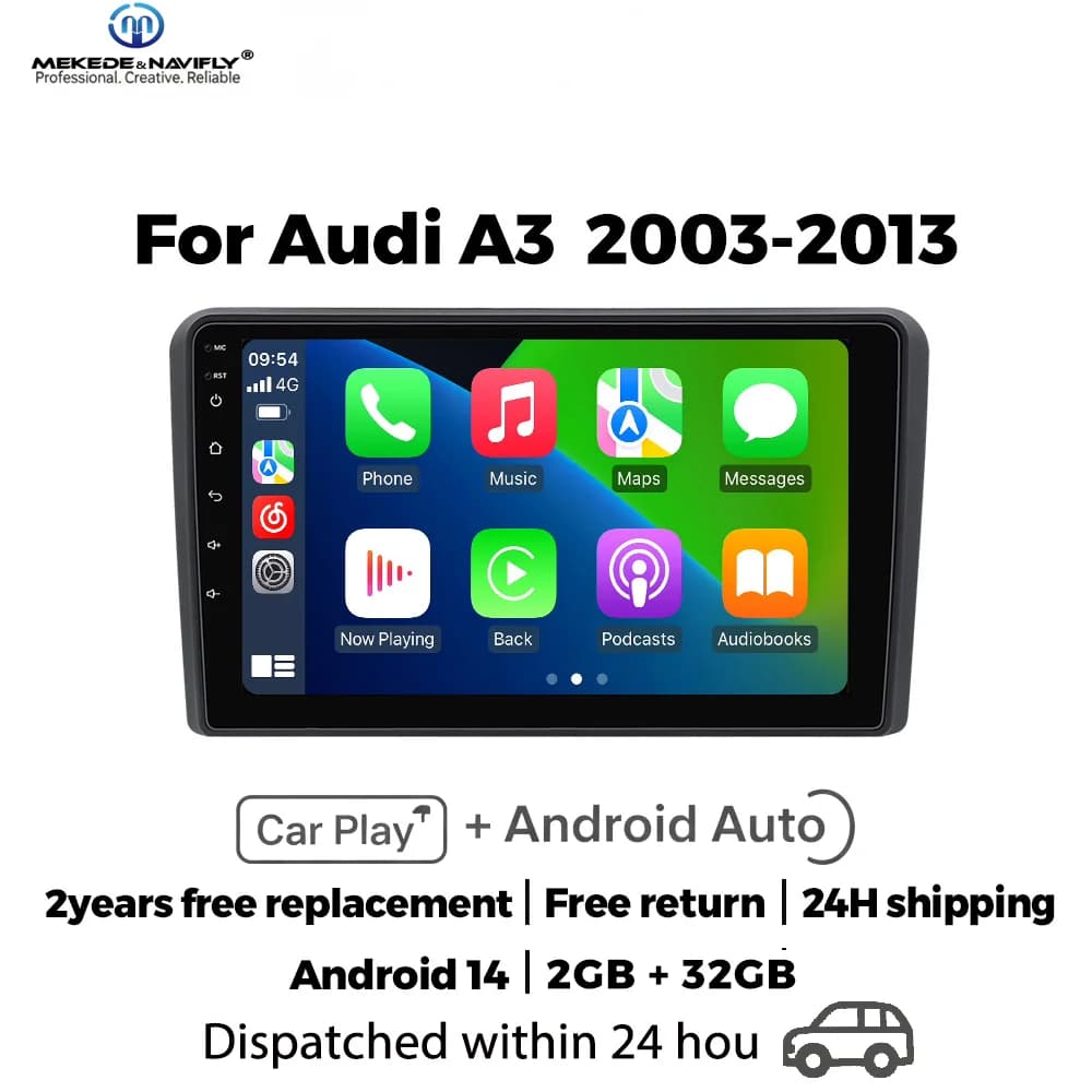 MEKEDE&NAVIFLY Autoradio Android 14 for Audi A3 8P S3 RS3 2003-2013, Central Multimedia System with Carplay Wireless, Intelligent Audio System for Auto