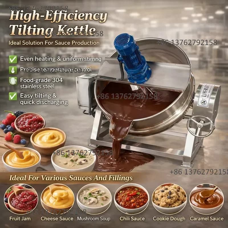 【2026】 Industrial Stainless Steel Electric Heating Jacketed Kettle with Scraper Mixer for Bakery Winery Chili Sauce Tomato