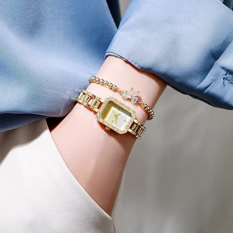 Women's Brand Watches Luxury Fashion Dresses Square Design Minimalist Quartz Watch Skeleton Stainless Steel