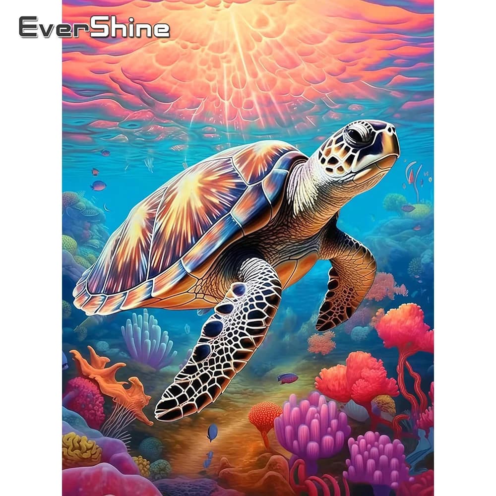 Evershine Counted Cross Stitch Sea Turtle Pattern Embroidery Fabric Animal 11CT Unprinted Needlework Unique Home Decoration