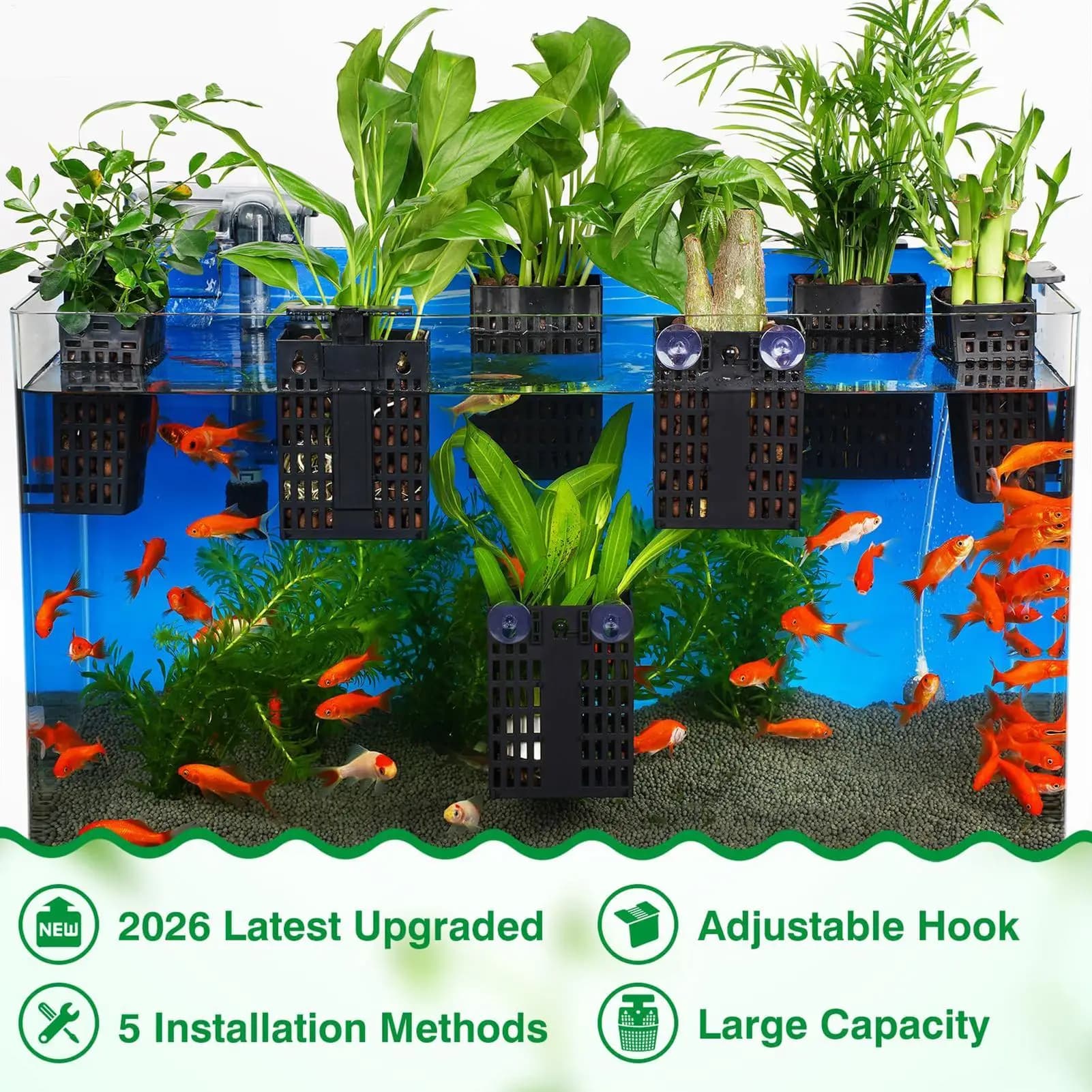 Supporto per piante da acquario con altezza regolabile, vaso per coltivazione, fioriera per acquario con gancio estensibile e ventosa per acquario