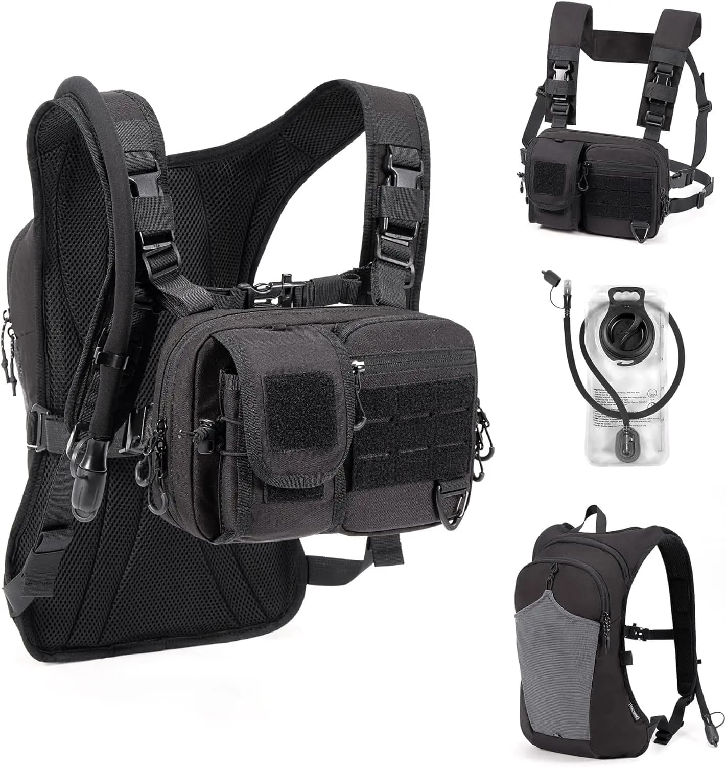 Convertible backpack 2-in-1 and Petto bag with 2.5L hydraulic bag, Men's and Women's Hydrating vest, for Hiking and Cycling