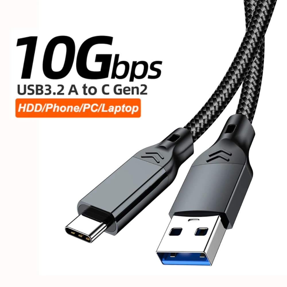 Cavo USB 3.2 Type-C Intrecciato Premium, Trasferimento Dati Ultra Veloce 10Gbps, Ricarica Rapida 60W PD 3A per HDD Esterno e Caricabatterie da Auto