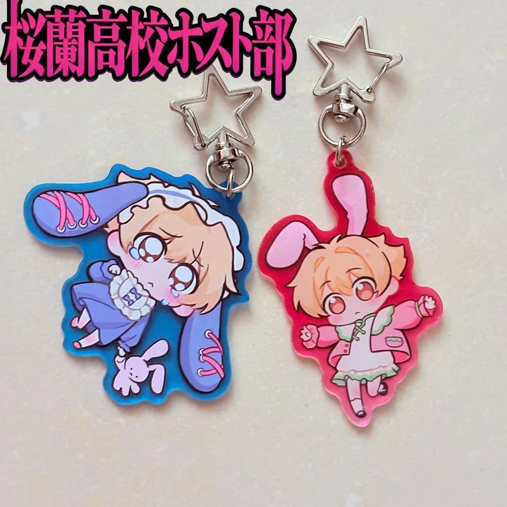2pcs/set Anime Ouran High School Host Club Honey Cosplay Keychain Kawaii Acrylic Pendant Keyring Backpack Accessory Cosplay Prop