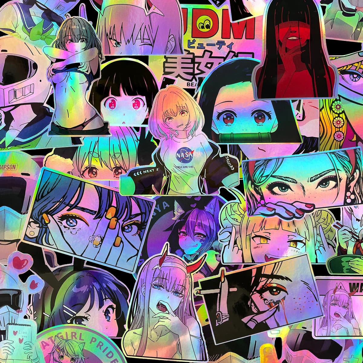 32 pcs Beauty Stickers Souls Laser Decals Exterior graffiti for Car Bike Helmet Motorcycle Accessories Logo JDM Pack Stickers DIY