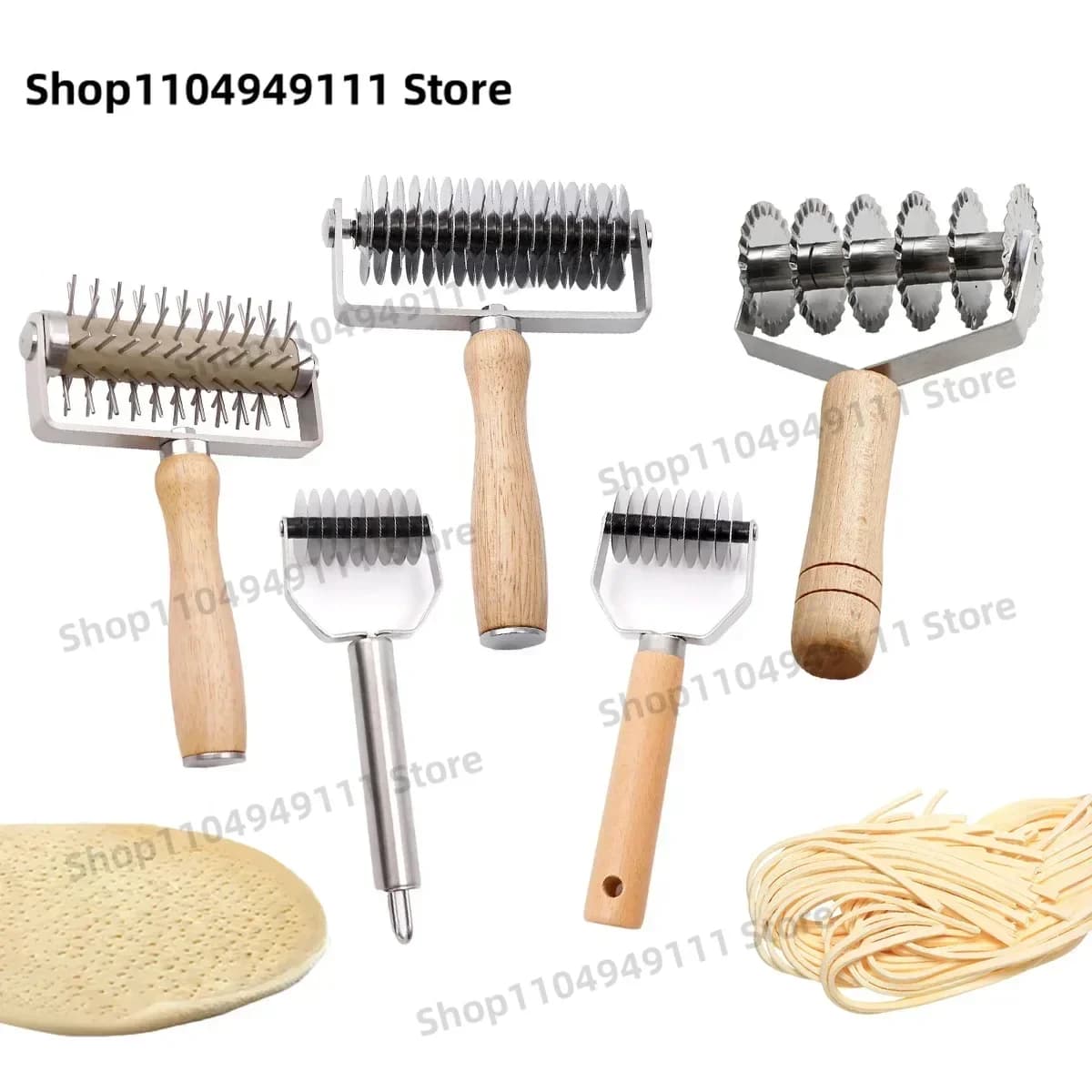 Macchina per pasta manuale – Taglierina per noodle in acciaio inossidabile con manico in legno, rullo per impasto e sfogliatrice