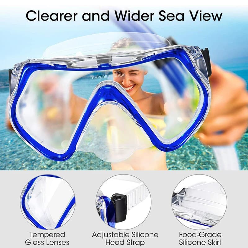 New Swimming Eyewear Tempered Glass Adults Water Sports Equipment Snorkeling Scuba Diving Mask Transparent Large Frame Goggles