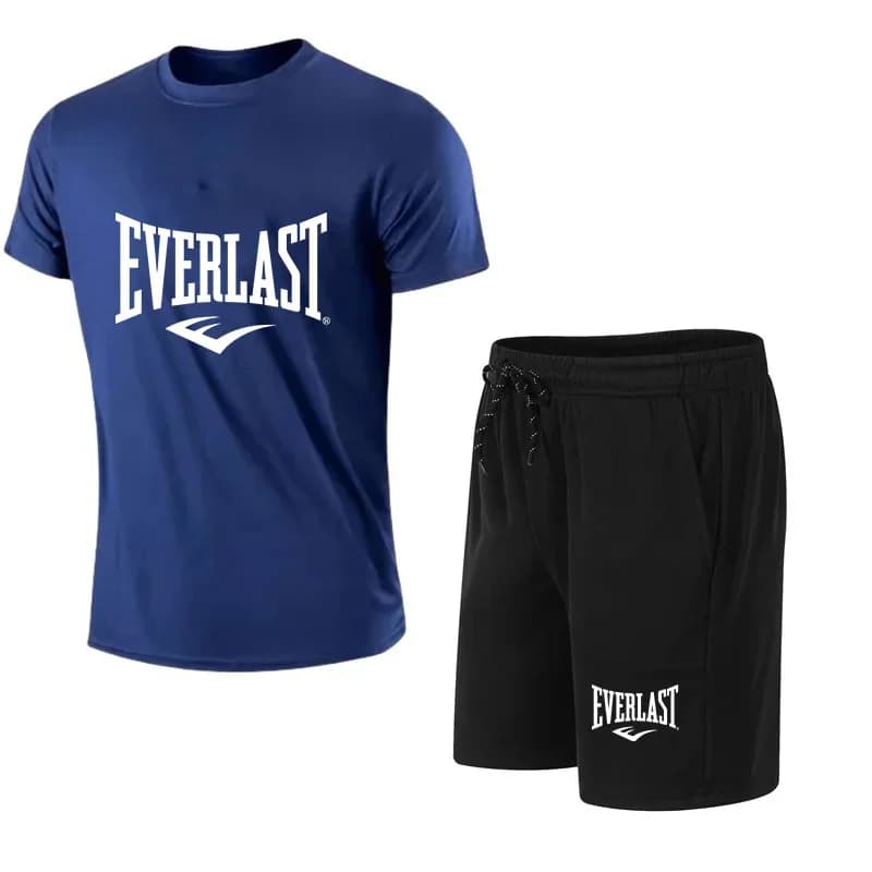 EVERLAST T-shirt e pantaloncini da uomo, set da 2 pezzi, abbigliamento sportivo per il tempo libero, manica corta, per jogging, palestra, con stampa del marchio