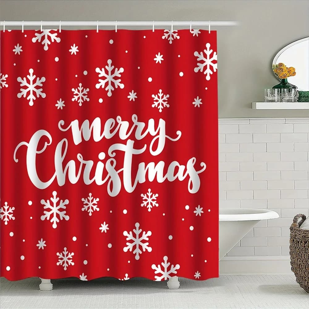 Oversized Christmas Snowflake Shower Curtain w/ Hooks, Soft Fade Resistant Window Curtain for Bathroom, Chic Home Decor