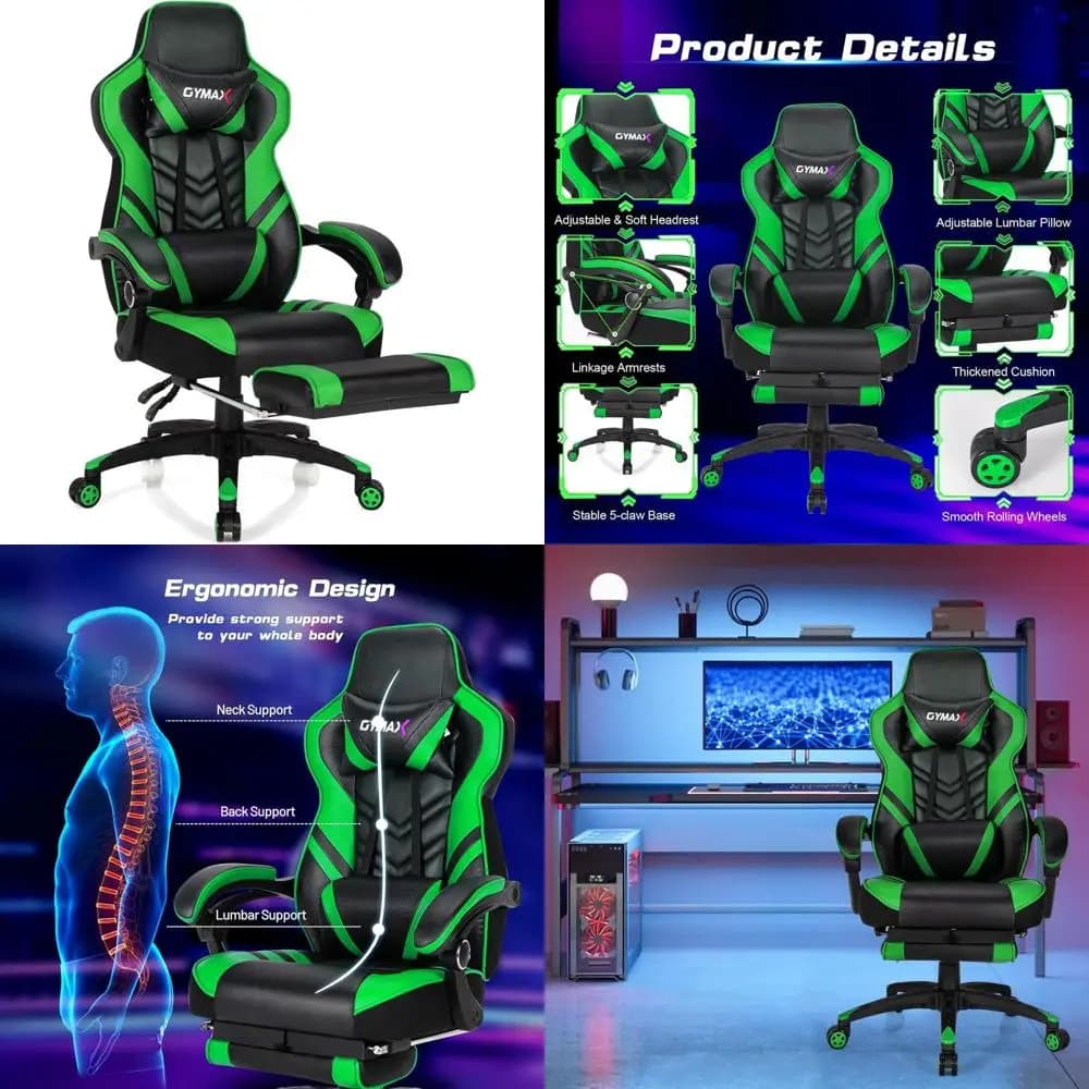 Sedia da Gaming Ergonomica con Schienale Alto, Opzione Reclinabile, Supporto Lombare e Poggiapiedi Retrattile per Adulti e Adolescenti