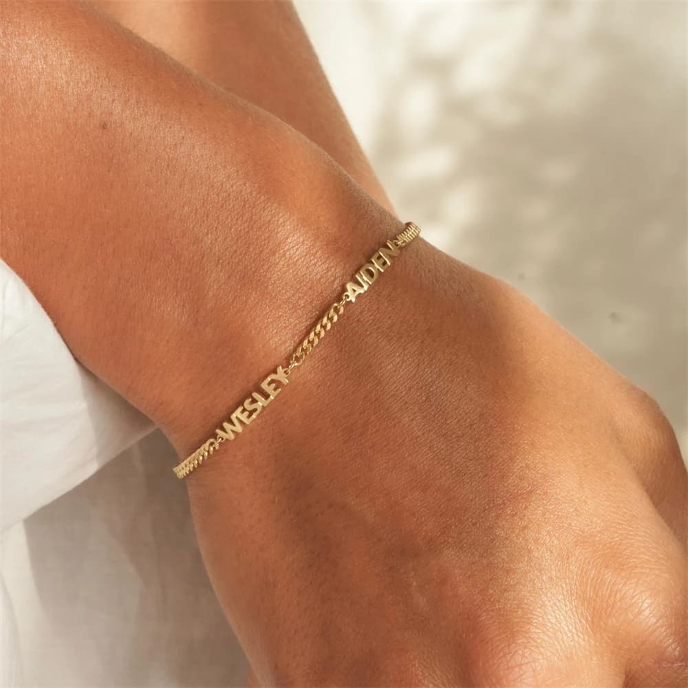 Bracciale con nome multiplo personalizzato Targhetta personalizzata Gioielli Catena cubana Braccialetti con nomi per bambini per madre Donna Regalo Pulseras