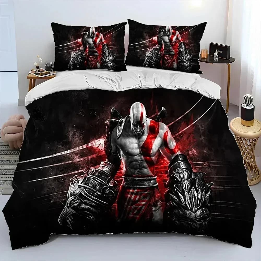 Game God of War Kratos Set of bedding Set of bed printed with pillowcase Soft Queen King Size Bed Linen House Adults