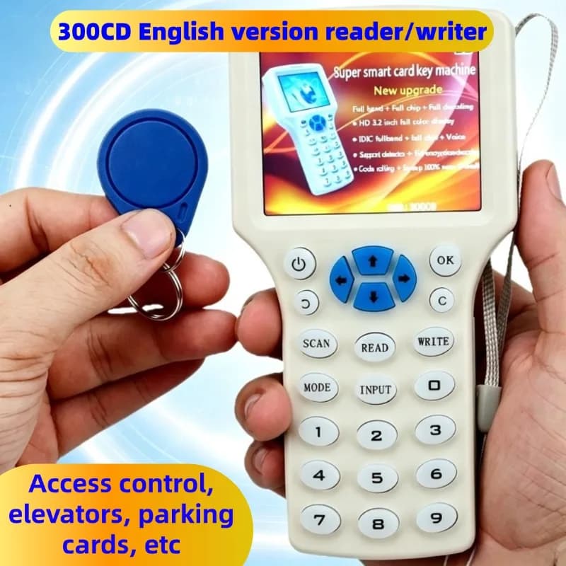 300CD RFID Reader Writer for Access Control IC/ID Card Copier, Elevator Key Duplicator, Encrypted NFC Smart Card Decoder