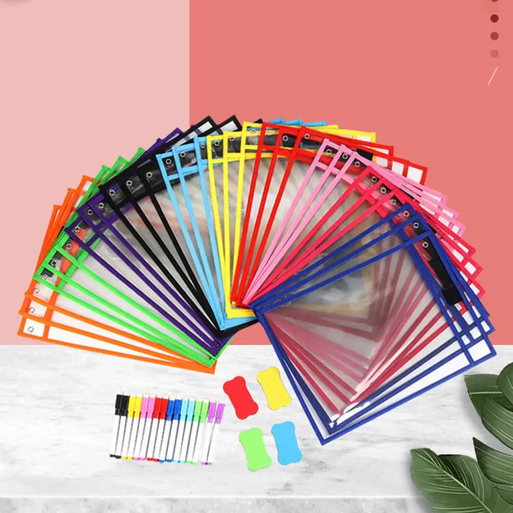 Custodia per documenti impermeabile borsa per File cancellabile a secco riutilizzabile per bambini tasche trasparenti fai da te File appeso per forniture didattiche
