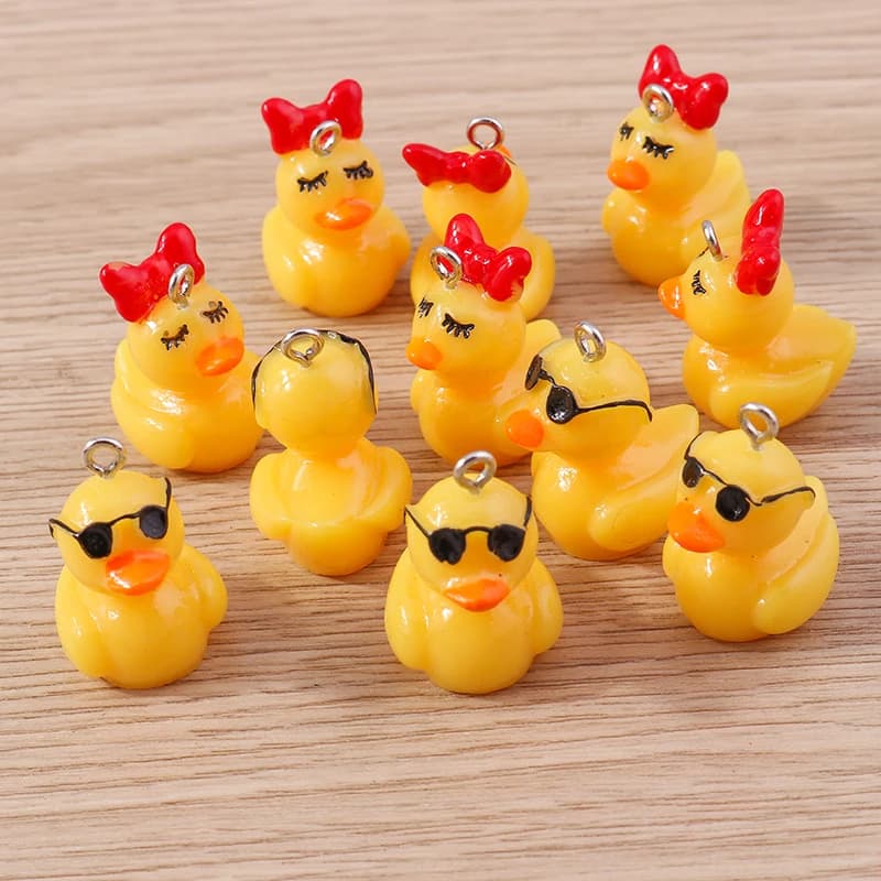 Tusember 10 Pezzi Ciondoli a Forma di Paperella Gialla con Occhiali da Sole 3D per Creazione di Gioielli Fai-da-Te, Orecchini, Collane, Braccialetti