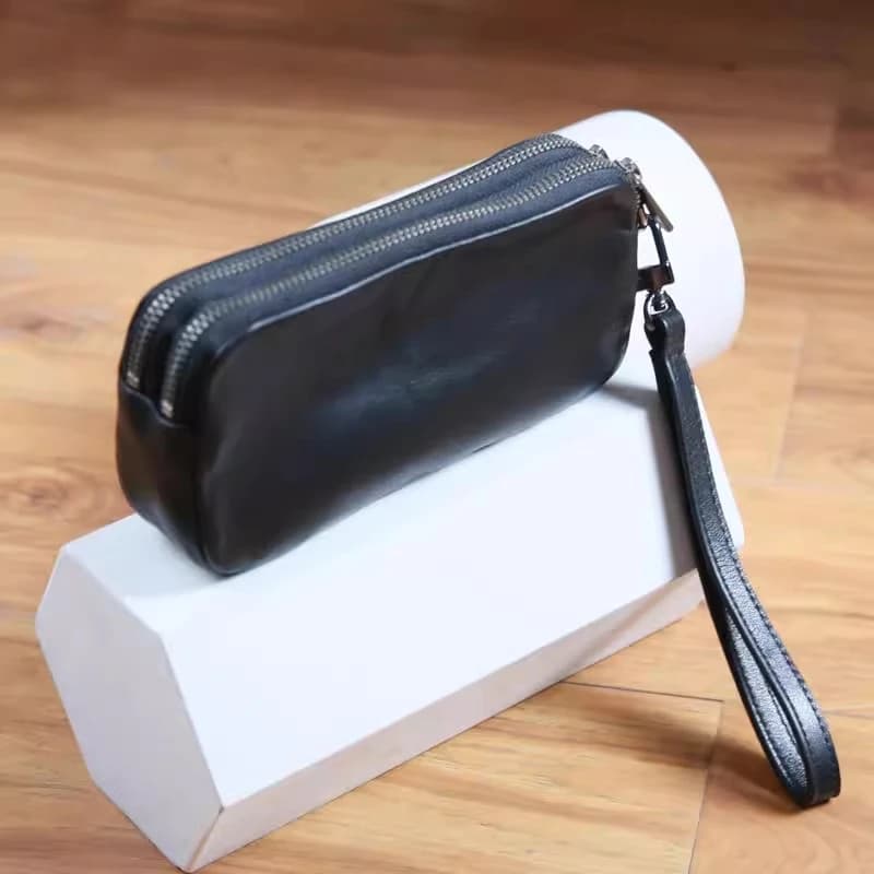 Clutch Bag Genuine Leather Luxury Wrist Strap Cell Phone Bag Handmade Cowhide Unisex Long Wallet Storage Coin Purses