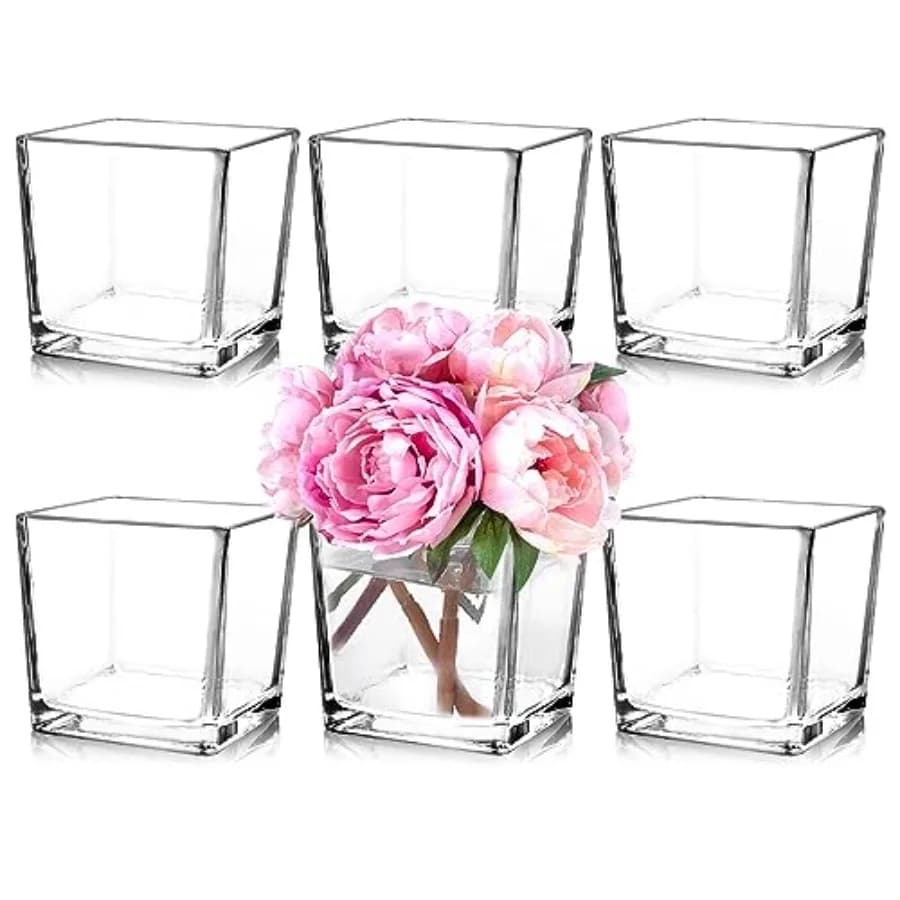 Set di 6 vasi quadrati in vetro 12,7 cm x 12,7 cm x 12,7 cm, vasi trasparenti per centrotavola, portacandele per matrimoni, eventi, decorazioni per la casa