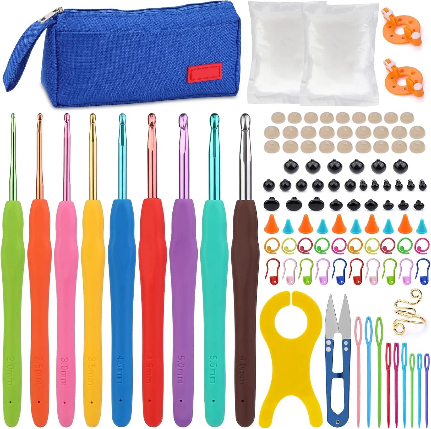 IMAZY 109 pezzi Kit uncinetti con 9 pezzi ganci 50g Fibra di poliestere Riempimento occhi in plastica Nasi Strumenti per maglieria a mano