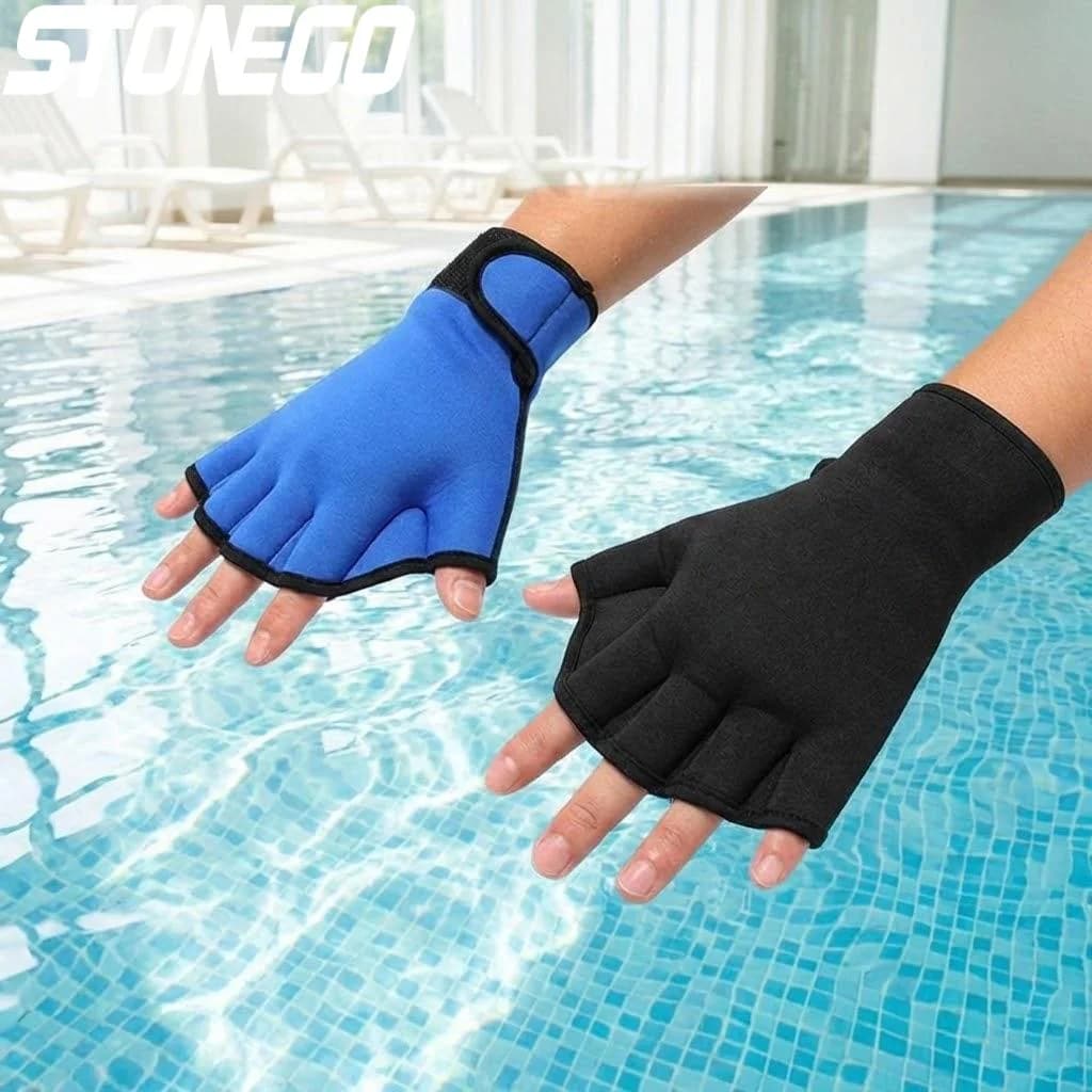 Neoprene Webbed Swim Training Gloves with Wrist Strap Water Resistance Fitness Gloves for Swimming Diving