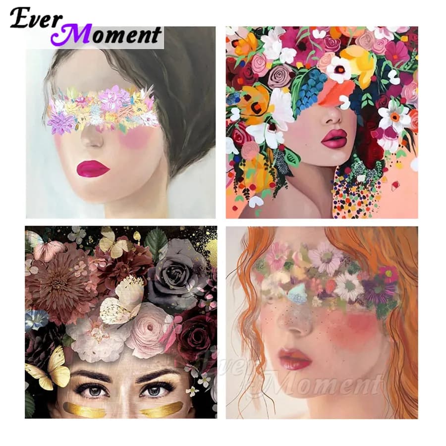 Ever Moment Diamond Painting Flower Girl Cross Stitch Kit Full Diamond Embroidery DIY Creative Home Wall Decoration ASF2399