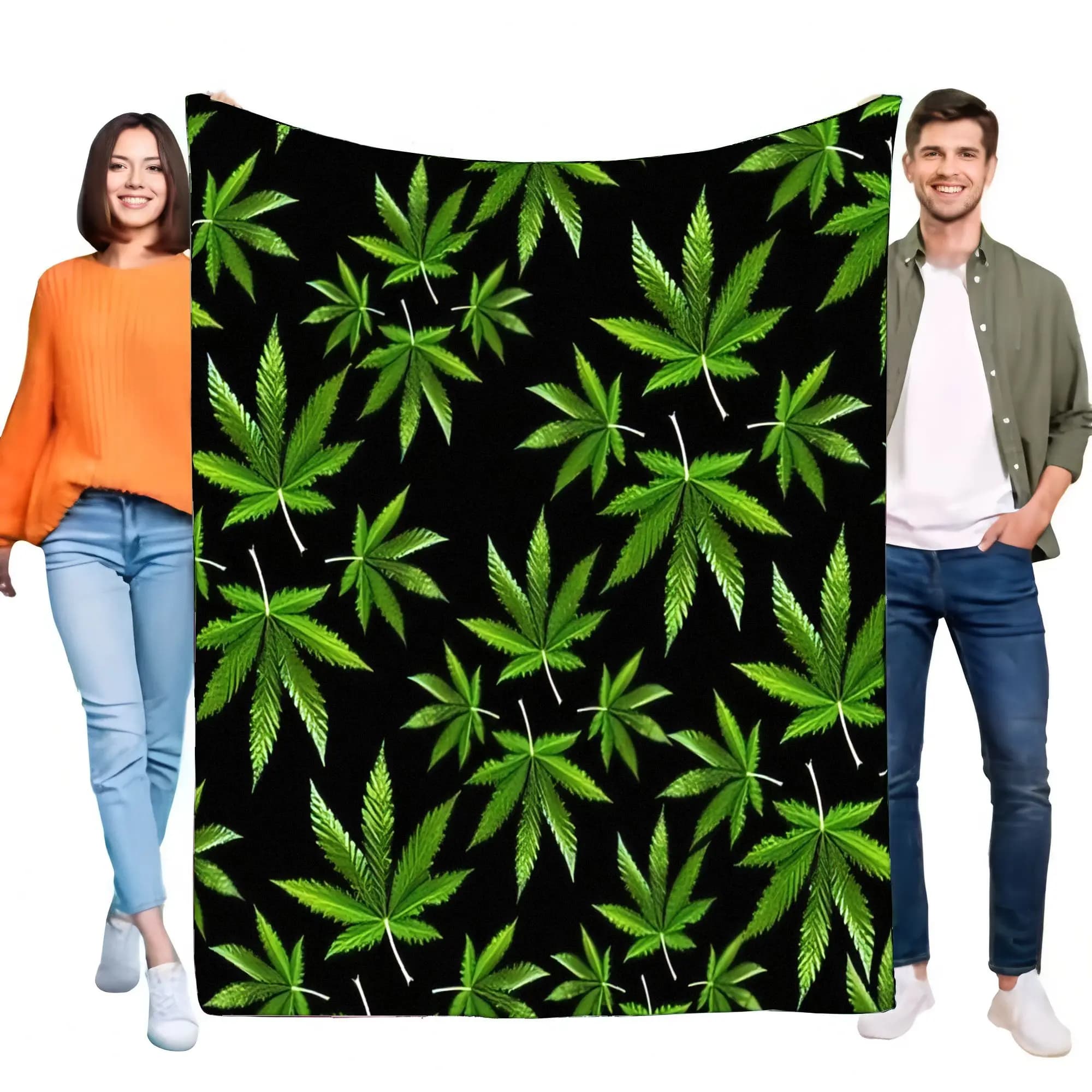 Coperta verde con stampa foglie di canapa, stile moderno ultra morbido, per tutte le stagioni, per divano, camera da letto, campeggio, viaggi, regalo comfort multi-scene