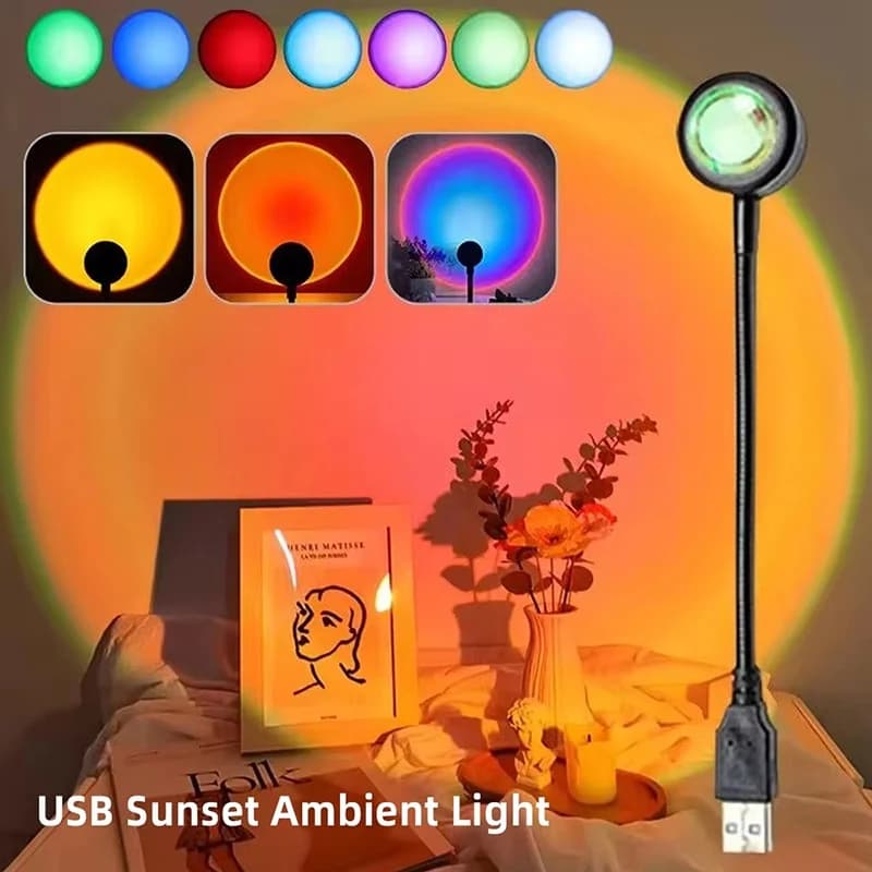 Lampada per proiezione al tramonto Decorazione domestica Lampada per atmosfera Multi-angolo Girevole Luci al neon adatte per la casa Soggiorno Camera da letto