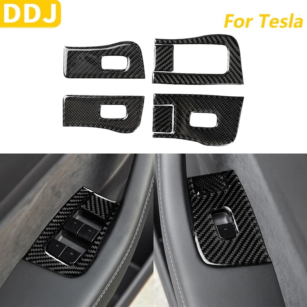 For Tesla Model Y 2020-2024 Model 3 2017-2022 Carbon Fiber Window Lift Switch Trim Control Panel Cover Car Accessories Wall decal