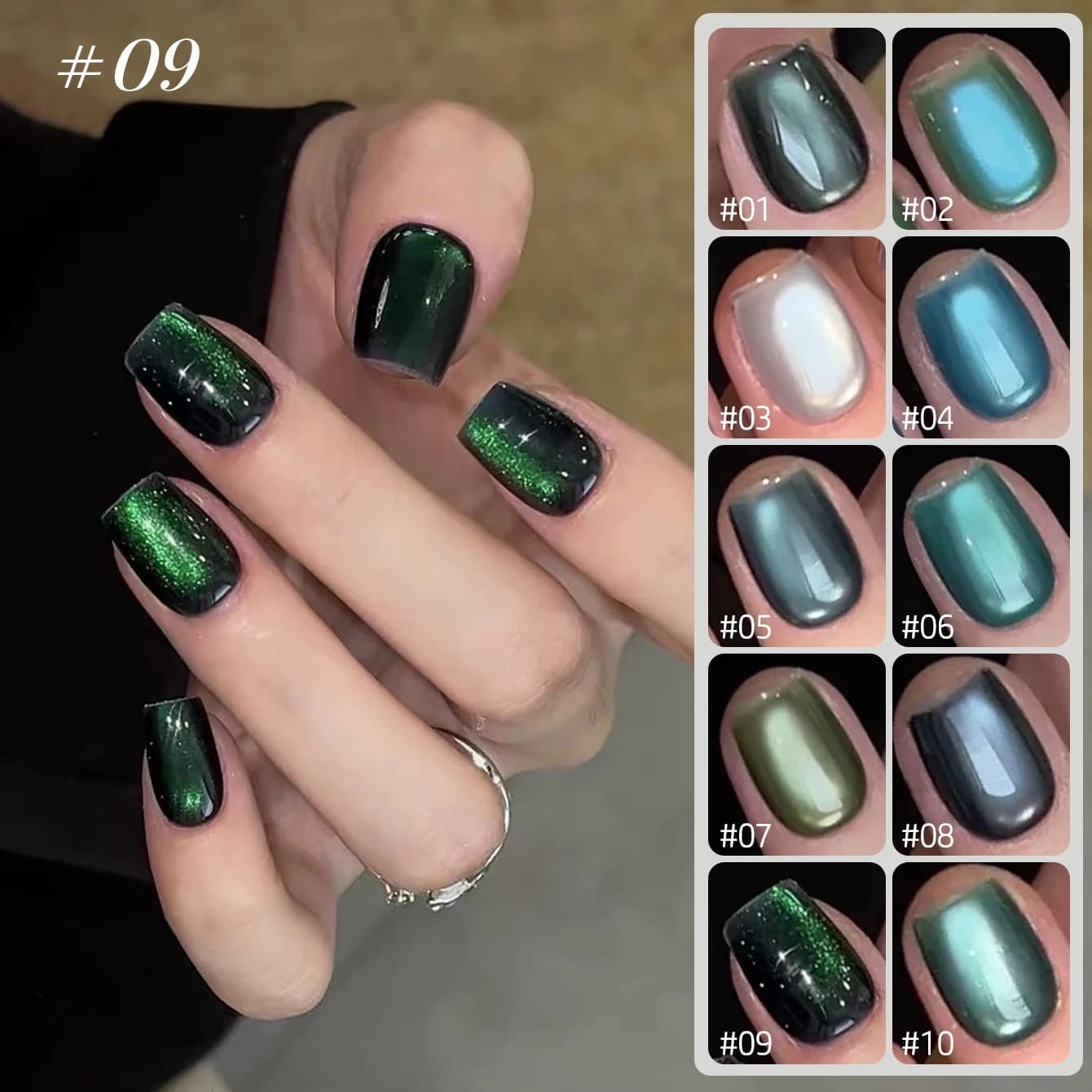 MIANEL 10ml Smalto Semipermanente Magnetico Effetto Occhio di Gatto Serie Verde Smeraldo con Perline di Vetro 2026 Nuovo Smalto Verde per Unghie Forniture per Unghie