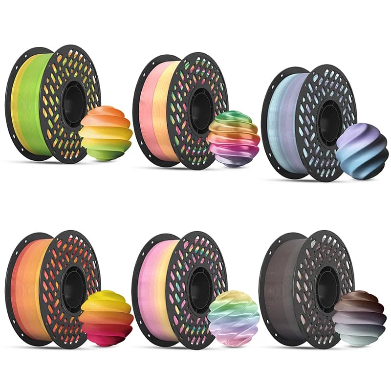 Filamento per Stampante 3D da 1KG, Rotolo da 1.75mm, Alta Precisione ±0.03mm, Forte Adesione tra Strati, PLA Effetto Seta Arcobaleno
