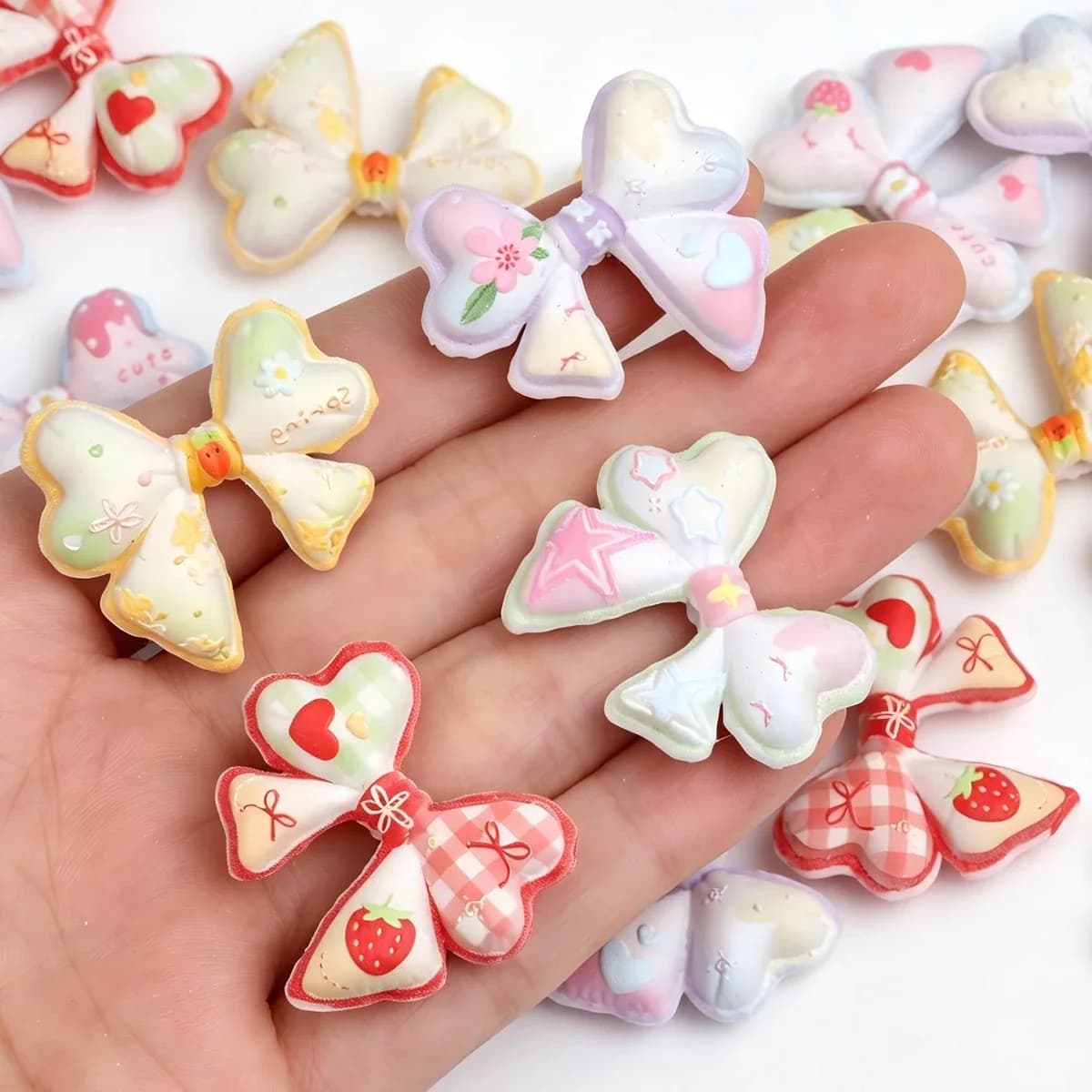 10/20pcs Random Color 33x28mm Printed Bowknot Acrylic Loose Beads DIY Bracelet Pen Handmade Craft Supplies