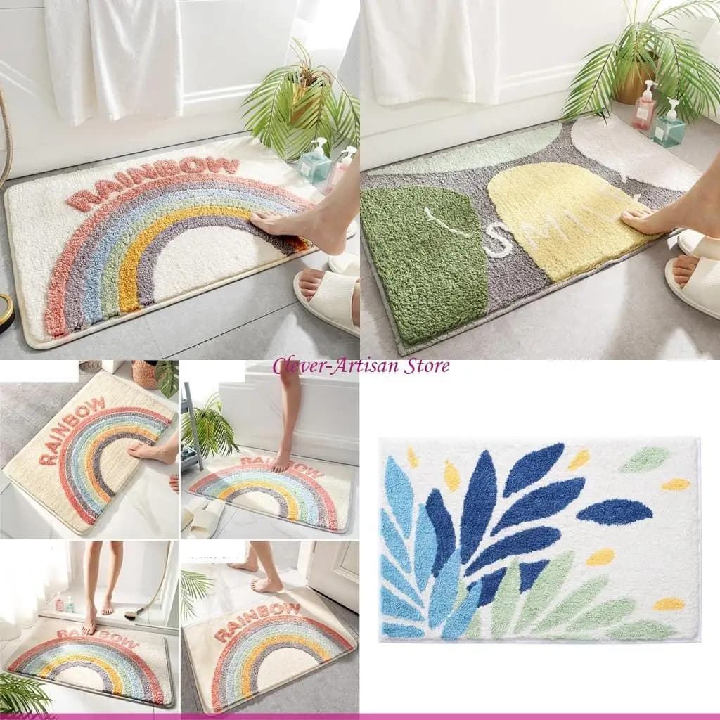 E06B Rainbow Shaggy Bathroom Mat Bath Mat Zerbino Mat Non-slip Mat